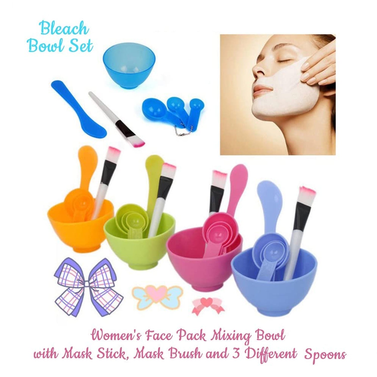 Girls' facial mask bowl set, 6 pieces, various colors Girls' facial mask bowl set, 6 pieces, various colors